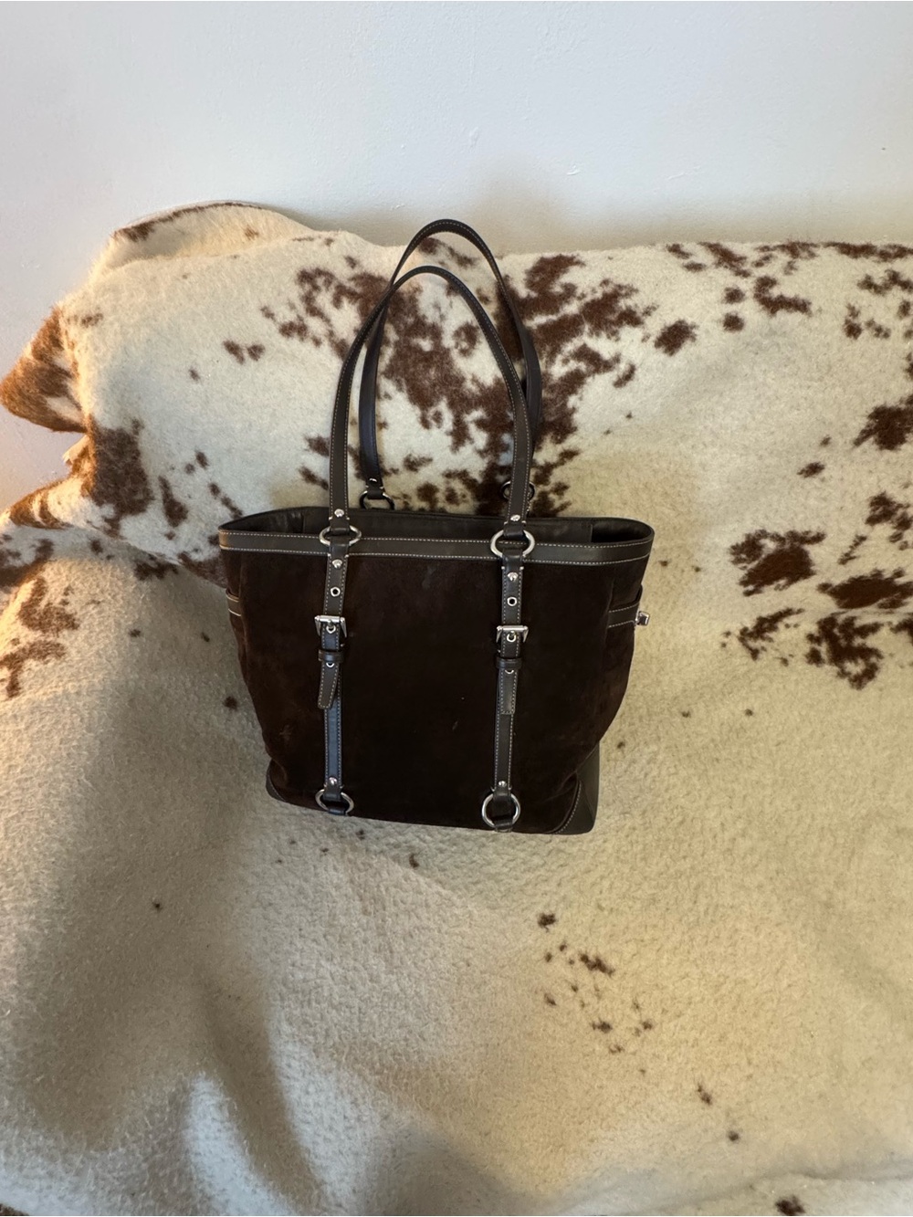 Coach Dark Brown Suede Shoulder Tote